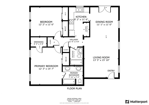 Floor plan for 2 beds, 2 baths, 945 sqft